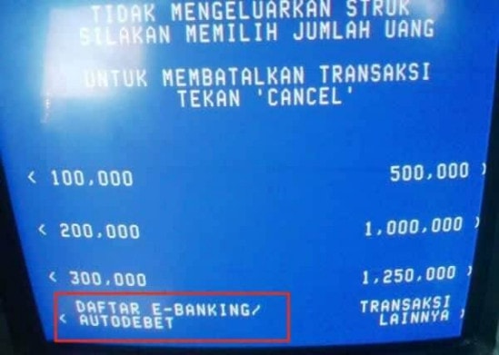 tampilan ATM Bca untuk daftar internet banking