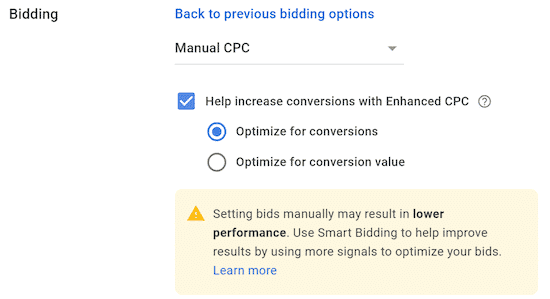 tampilan enhanced CPC di google ads